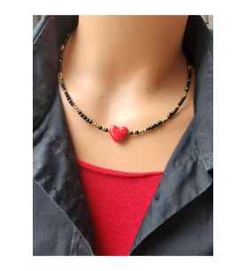 Spinel ve Hematit Taşı Kalp Kolye