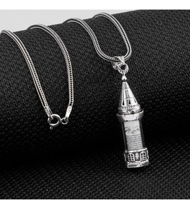 Minare Tasarımlı Kabi Cevşen Muska Dualı 925 Ayar Gümüş Erkek Kolye