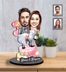 Kişiye Özel Gelin Damat  Karikatürlü İki Katmanlı Ahşap Biblo  Mod-9-Eco