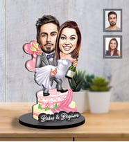 Kişiye Özel Gelin Damat  Karikatürlü İki Katmanlı Ahşap Biblo  Mod-9-Eco