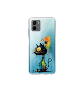 Vivo Y15S ile Uyumlu Splash Kedi Tasarımlı Şeffaf Silikon Kılıf