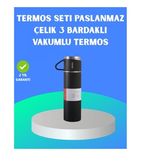 Mey İthalat® 304 Çelik Termos Seti 2 Bardaklı, 500 ml, Uzun Süre Isı Koruma