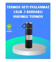 Mey İthalat® 304 Çelik Termos Seti 2 Bardaklı, 500 ml, Uzun Süre Isı Koruma
