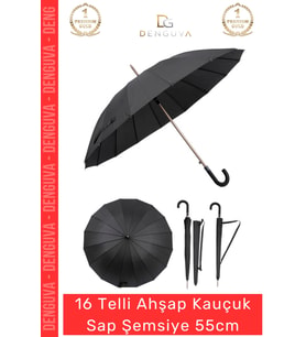 #Şemsiye Otomatik Rüzgar Dayanıklı Fiber Gövde Lüks Sağlam 16 Telli Ahşap Kauçuk Sap Şemsiye 55cm