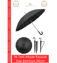 #Şemsiye Otomatik Rüzgar Dayanıklı Fiber Gövde Lüks Sağlam 16 Telli Ahşap Kauçuk Sap Şemsiye 55cm