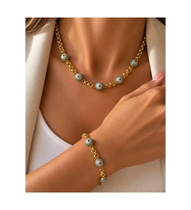 XUPING 14K GOLD RENK GÖZ BONCUKLU KOLYE VE BİLEKLİK SETİ ACR9755