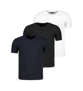 ÜÇLÜ SET T8569 DEWBERRY BİSİKLET YAKA ERKEK T-SHIRT-LACİVERT-BEYAZ-SİYAH