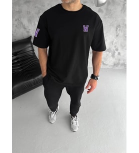 Erkek Kısa Kol Tişört Bisiklet Yaka W Wildone Baskılı T-Shirt - Siyah