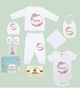 BK Kids Kişiye Özel Beyaz Yeni Doğan Hastane Çıkışı, Anne-Bebek Günlüğü, Bebek Body Zıbın, 10 Parça Bebek Hediye Seti-5