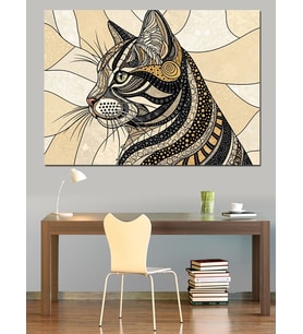 Geometrik Desenli Modern Kedi Dekoratif Kanvas - Mdf Ahşap Tablo