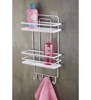 2 Katlı Kancalı Yapışkanlı Banyo Duş Rafı Ayarlanabilir Kristal Beyaz