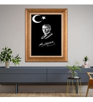 Altın Varaklı Çerçeveli Paspartulu Atatürk Tablo DC1417 (Gold)