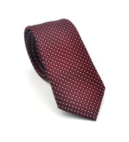 Beyaz Küçük Kare Desenli Bordo Dokuma Kumaş Mendilli Slim Fit Kravat // SDK-2511-3