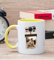 Kişye Özel Polaroid Tasarım Fotoğraflı Sarı Kupa Bardak