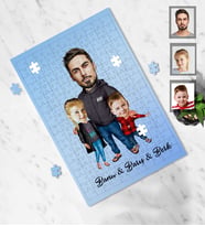 Kişiye Özel Babalar Günü Baba Kız Erkek Kardeş Karikatürlü A4 99 Parça Puzzle Model-2
