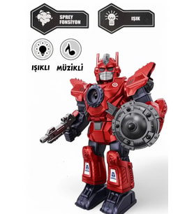 Işıklı Müzikli Buhar Püskürten Savaşçı Robot 34 Cm Büyük Boy Oyuncak - Mavi/Kırmızı