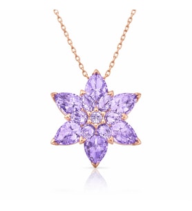 Gümüş Rose Lila Lotus Çiçeği Kolye