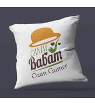 Kişiye Özel Canım Babam 2 Tasarımlı Saten Kare Yastık (Beyaz)
