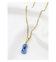 Minimal Mavi Elips Cam Nazar Boncuklu Kolye, Hediyelik Kolye (60 cm)