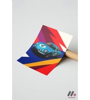 Mavi Ralli Arabası Pop Art, Çerçevesiz Yüksek Kalite Duvar Afişi - Oto Severlere Özel