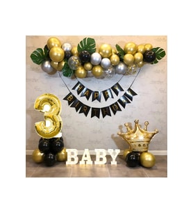Kral Taçlı 3 Yaş Happy Bırthday Doğum Günü Seti