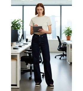 Kadın Koyu Düz Paça Denim Pantolon Fonksiyonel Dayanıklı Kaliteli Konforlu Estetik Premium