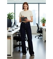 Kadın Koyu Düz Paça Denim Pantolon Fonksiyonel Dayanıklı Kaliteli Konforlu Estetik Premium