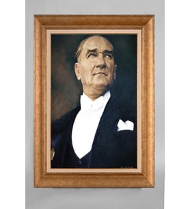 Altın Varaklı Paspartulu Çerçeveli Atatürk Tablo sd398