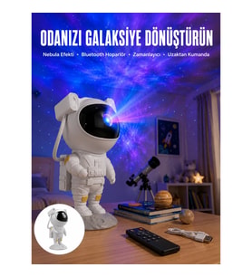 Mey İthalat® Astronot Bluetooth Hoparlör Gökyüzü Projektör Gece Lambası