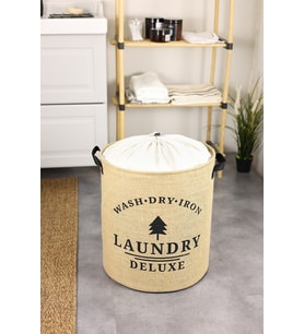 Laundry Deluxe Baskılı Fileli Jüt Katlanabilir Kıyafet Kirli Çamaşır Havlu Sepeti 37 x 40 (Standart)