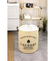 Laundry Deluxe Baskılı Fileli Jüt Katlanabilir Kıyafet Kirli Çamaşır Havlu Sepeti 37 x 40 (Standart)