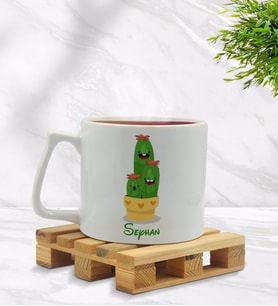 BK Gift Kişiye Özel Kaktüs Tasarımlı Middle Beyaz Kupa Bardak Model 9