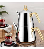 Lines Piramit Paslanmaz Çelik Çaydanlık Takımı Sülale Boy XXL Altın Kulp 3069