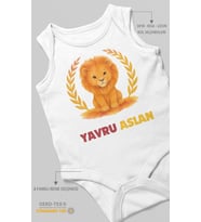 Yavru Aslan Baskılı Bebek Zıbını – Çıtçıtlı Body 8 Renk  %100 Pamuk Sıfır Kol (Beyaz)