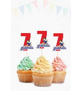 Pamuk Prenses Temalı * 7 (yedi) Yaşında Cupcake Süsü '10lu