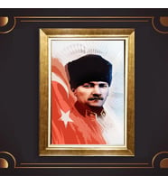 Altın Varaklı Çerçeveli Paspartulu Atatürk Tablo z4713 (Gold)