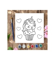 20x20 Tuval Boyama Seti Çocuklar İçin Etkinlik Cup Cake Unicorn Tuval Boyama Seti (Siyah - Beyaz)