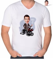 BK Gift Kişiye Özel Evin Reisi Karikatürlü V Yaka Tişört-3 (Beyaz)