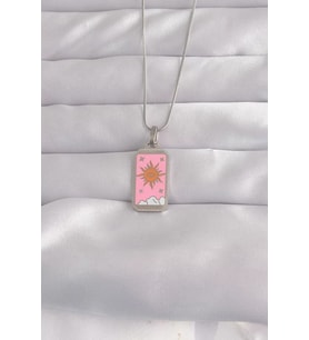 316L Çelik Gümüş Renk Pembe Mineli Güneş Model Tarot Kolye - TJ-BKO9043