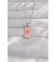 316L Çelik Gümüş Renk Pembe Mineli Güneş Model Tarot Kolye - TJ-BKO9043