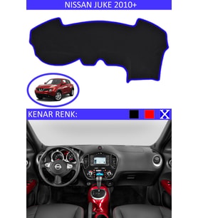 Nissan Juke 2010+ İçin Uygun Torpido Koruma Halısı Siyah Kenar Renk Mavi