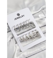 Pirinç Karışık Halka Model Gümüş Renk 6 Çift Kadın Küpe Set 5886 - SSSSSS2168-4341