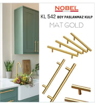 Paslanmaz Boy Kulp Nobel Mat Gold 320 mm  Modern Dolap & Çekmece Kulpu  5’li Paket (Çok Renkli)