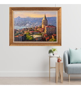 Çerçeveli Paspartulu Manzara Tablo dft181 (Gold)
