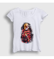Presmono Kadın Beyaz Watercolor Nirvana Kurt Cobain T-Shirt 36059tt