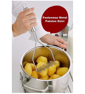 Pratik 24 Cm Lüks Paslanmaz Metal Patates Ezici Patates Ezici Püre Yapıcı