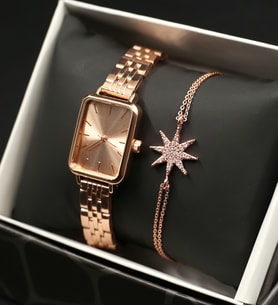 Spectrum Rose Gold Kadın Kol Saati& Rose Gold Kutup Yıldızı Zirkon Taşlı Bileklik Hediye Seti