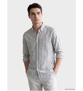 LCWAIKIKI Classic Haki Regular Fit Çizgili Balıksırtı Erkek Gömlek
