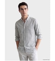 LCWAIKIKI Classic Haki Regular Fit Çizgili Balıksırtı Erkek Gömlek