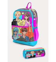 Coral High Kids Gri Mavi Pembe Anime Desenli 2'li Okul Çanta Seti - Kız Çocuk